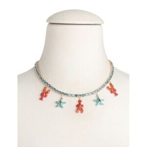 Betsey Johnson Mermaid Jewels Lobster Starfish Charm Rhinestone Tennis Necklace